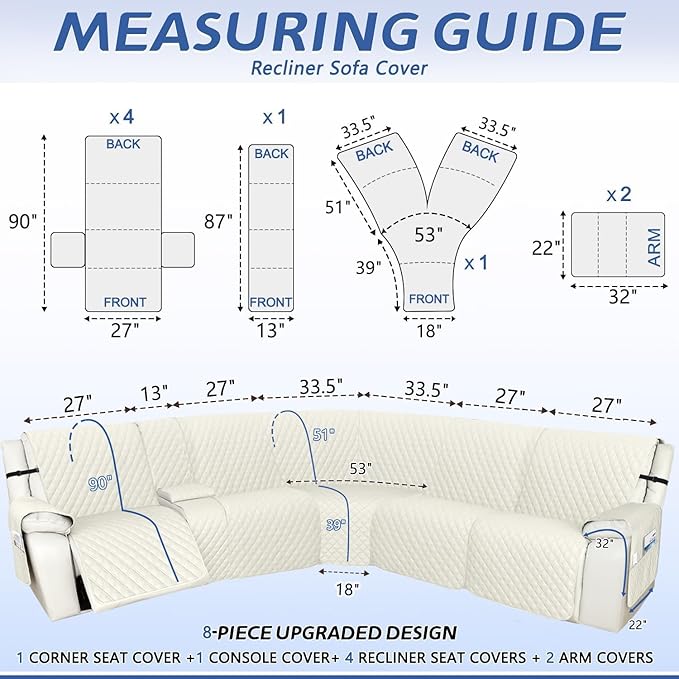 Arfntevss Recliner Sectional Couch Covers 1OO% Waterproof L Shape Sofa Cover