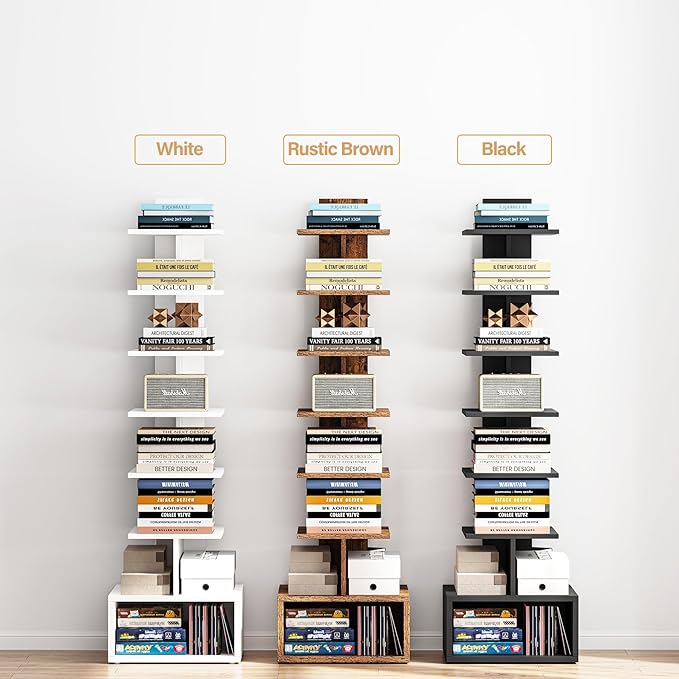 TUTOTAK Narrow Bookshelf, Vertical 8-Tier Bookcase, Spine Book Shelf