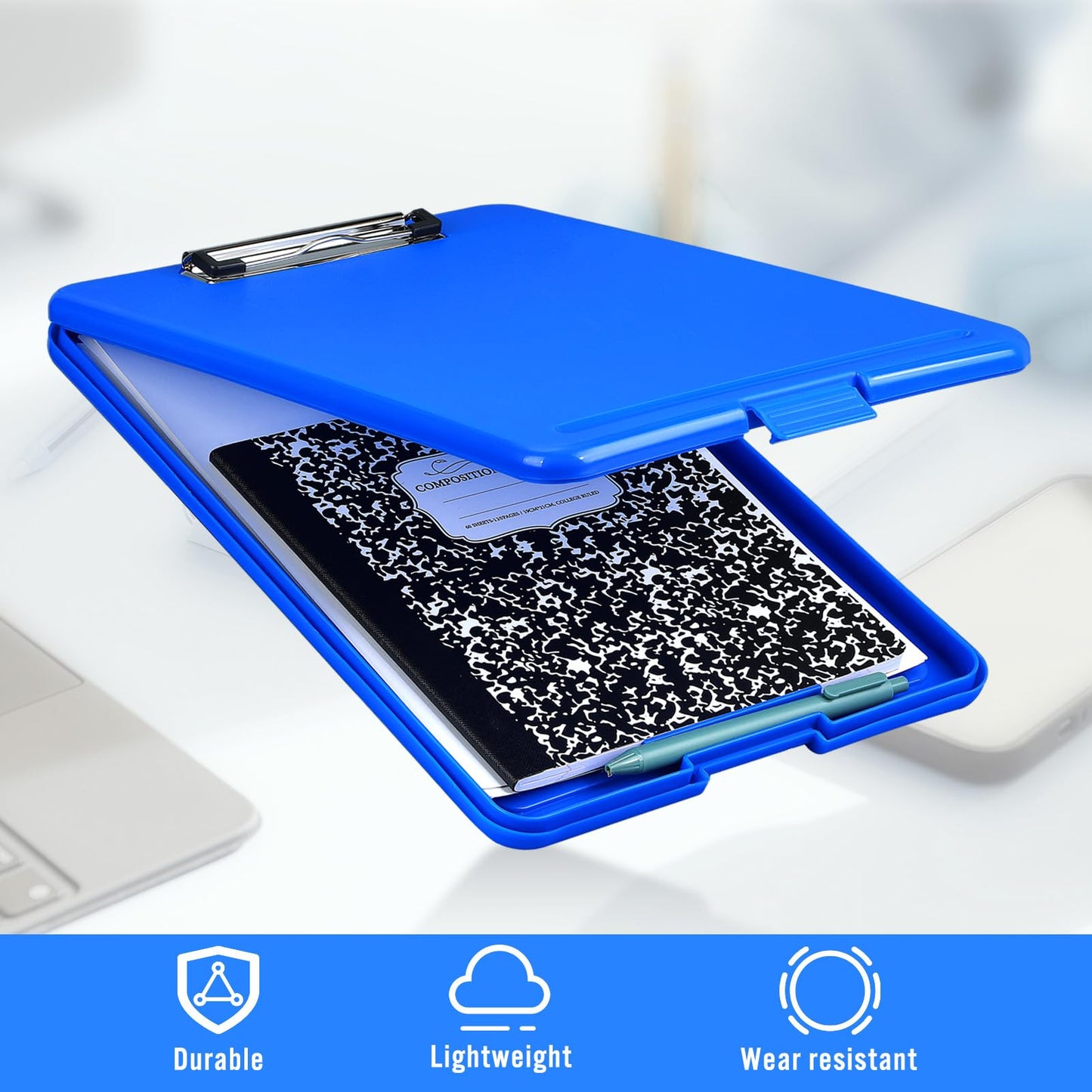 Ireer 12 Pcs Plastic Clipboard with Storage Heavy Duty Portable Writing Boards for 150 Sheet A4 Paper with Pen Holder Large Capacity Clipboards for Nurse Teacher Student Classroom Office(Blue)