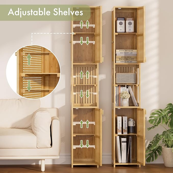 Amazer 70'' Tall Bathroom Storage Cabinet Bamboo, Narrow Storage Cabinet