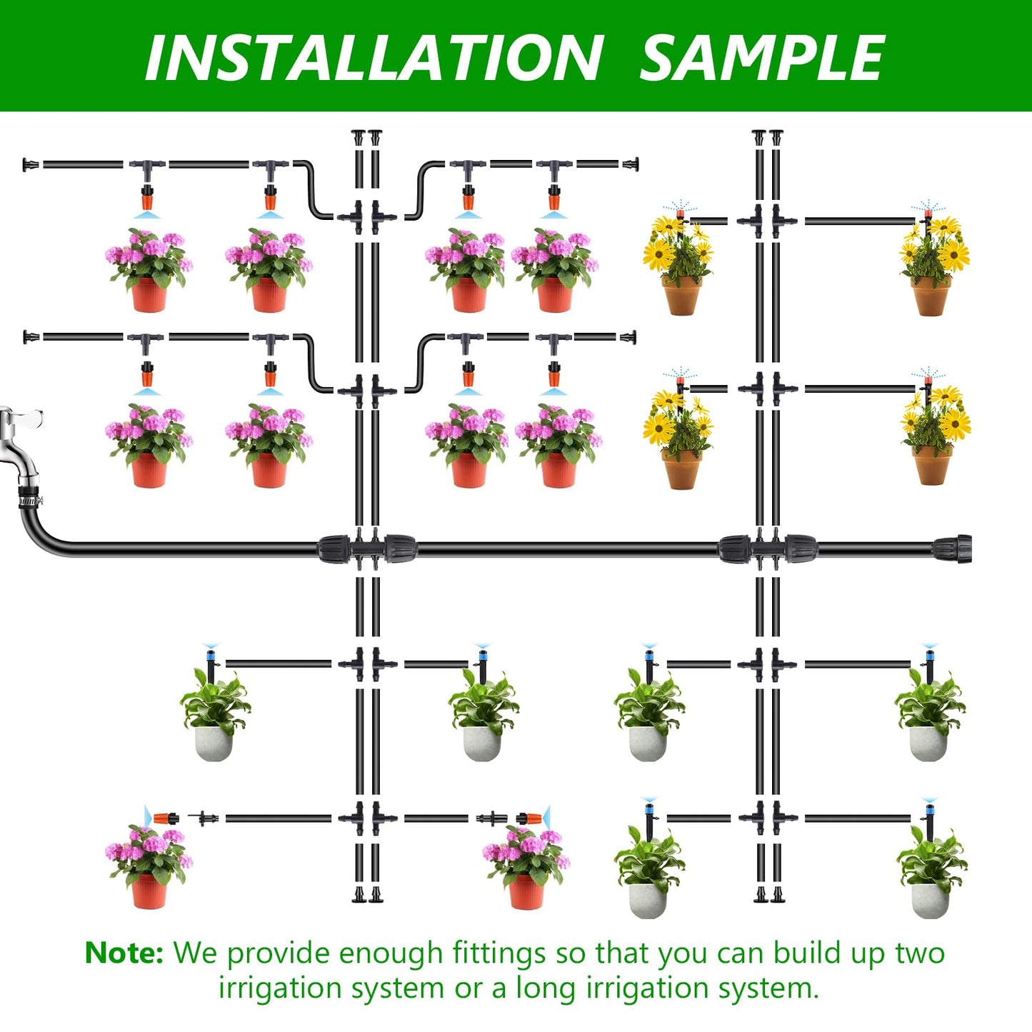 HEKIWAY 256FT Automatic Drip Irrigation System Kit,Automatic Garden Watering Misting System for Greenhouse, Yard, Plant ，Lawn with 1/2 inch Hose 1/4 inch Distribution Tubing and Accessories