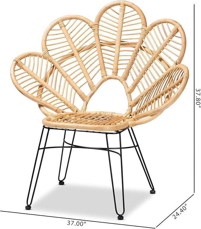 bali & pari Garan Modern Bohemian Natural Rattan and Black Metal Accent Chair