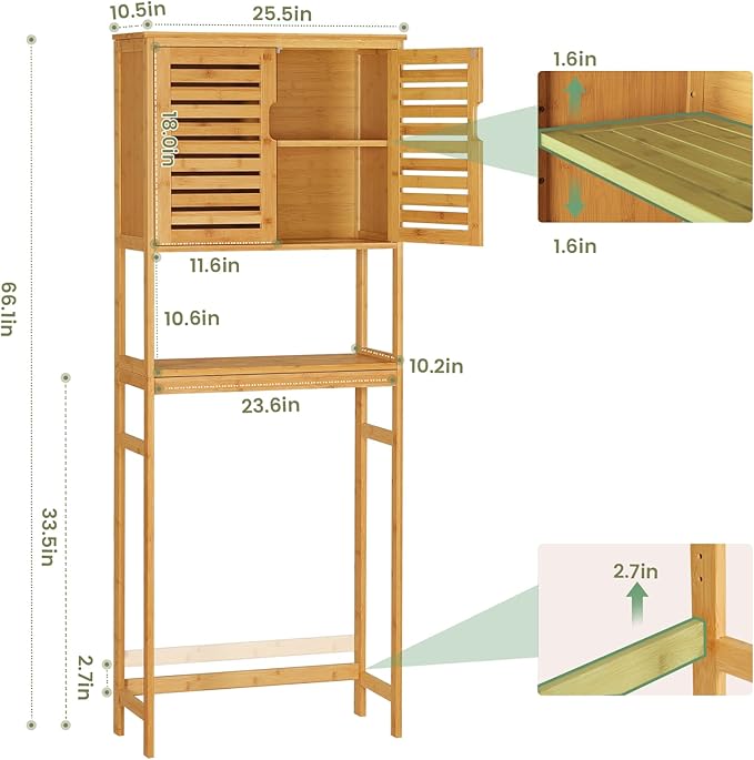 VIAGDO Over The Toilet Storage Cabinet, Tall Bathroom Cabinet Organizer