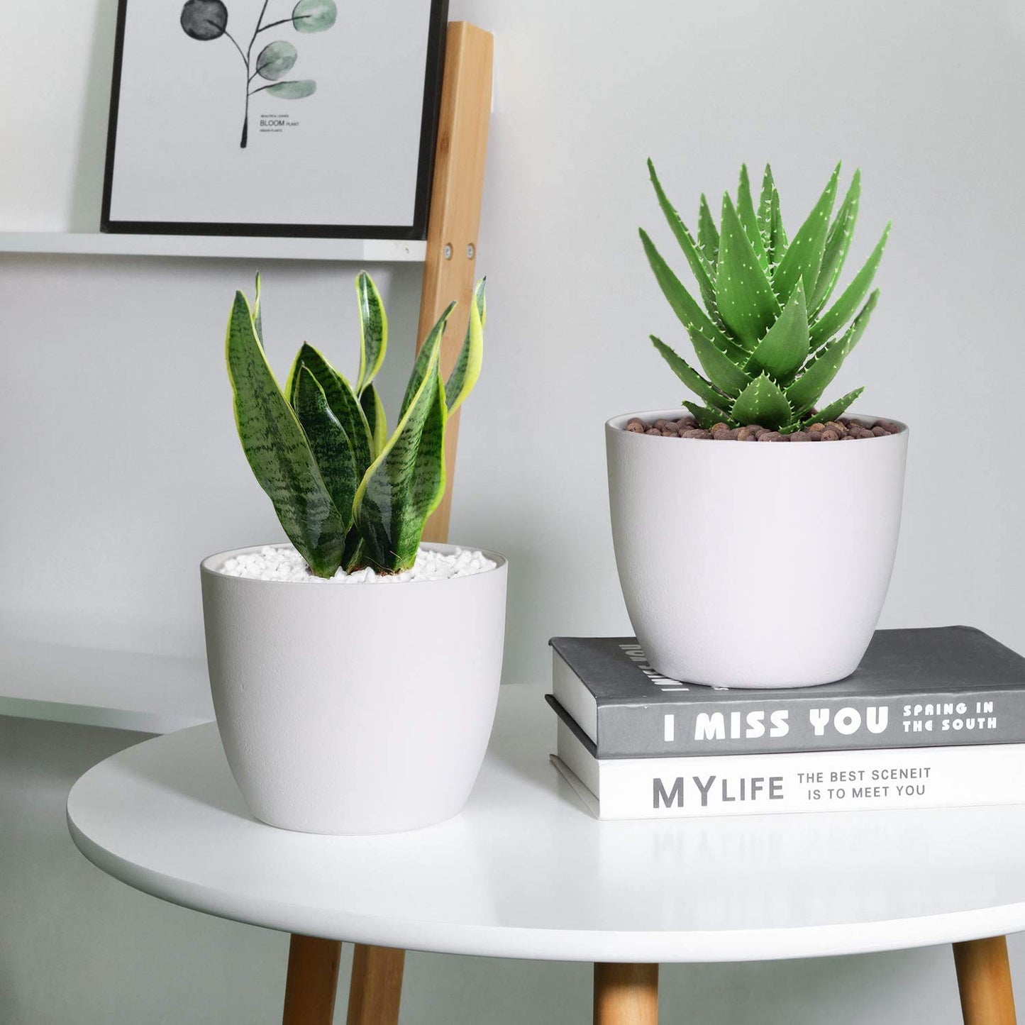T4U Self Watering Planters Plastic 6 Inch White Set of 10, Plant Flower Pot Modern Decorative Seeding Nursery Pots Outdoor Indoor Garden for All House Plants Flowers Herbs African Violets