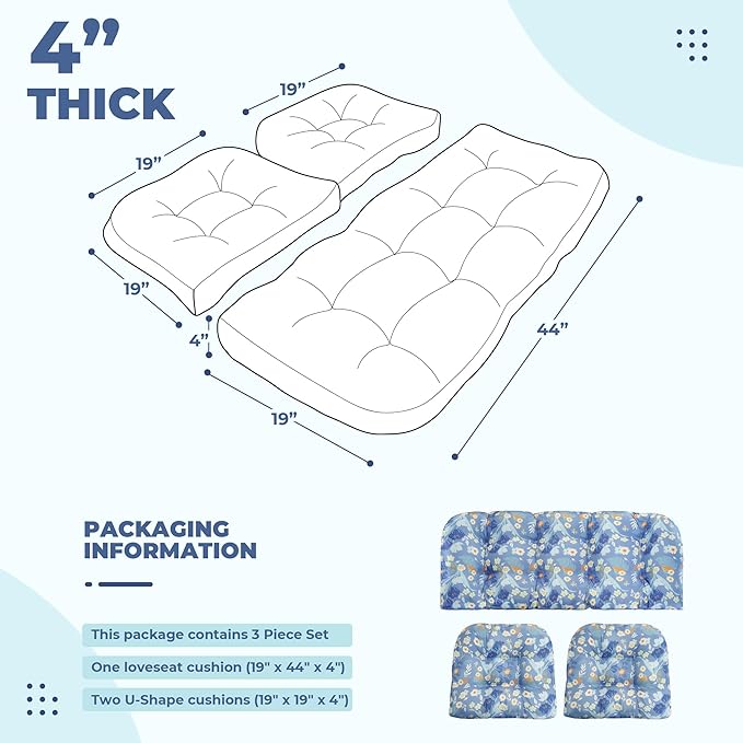 DANGHOOGY Wicker Chair Cushions, Waterproof Outdoor Loveseat Cushions
