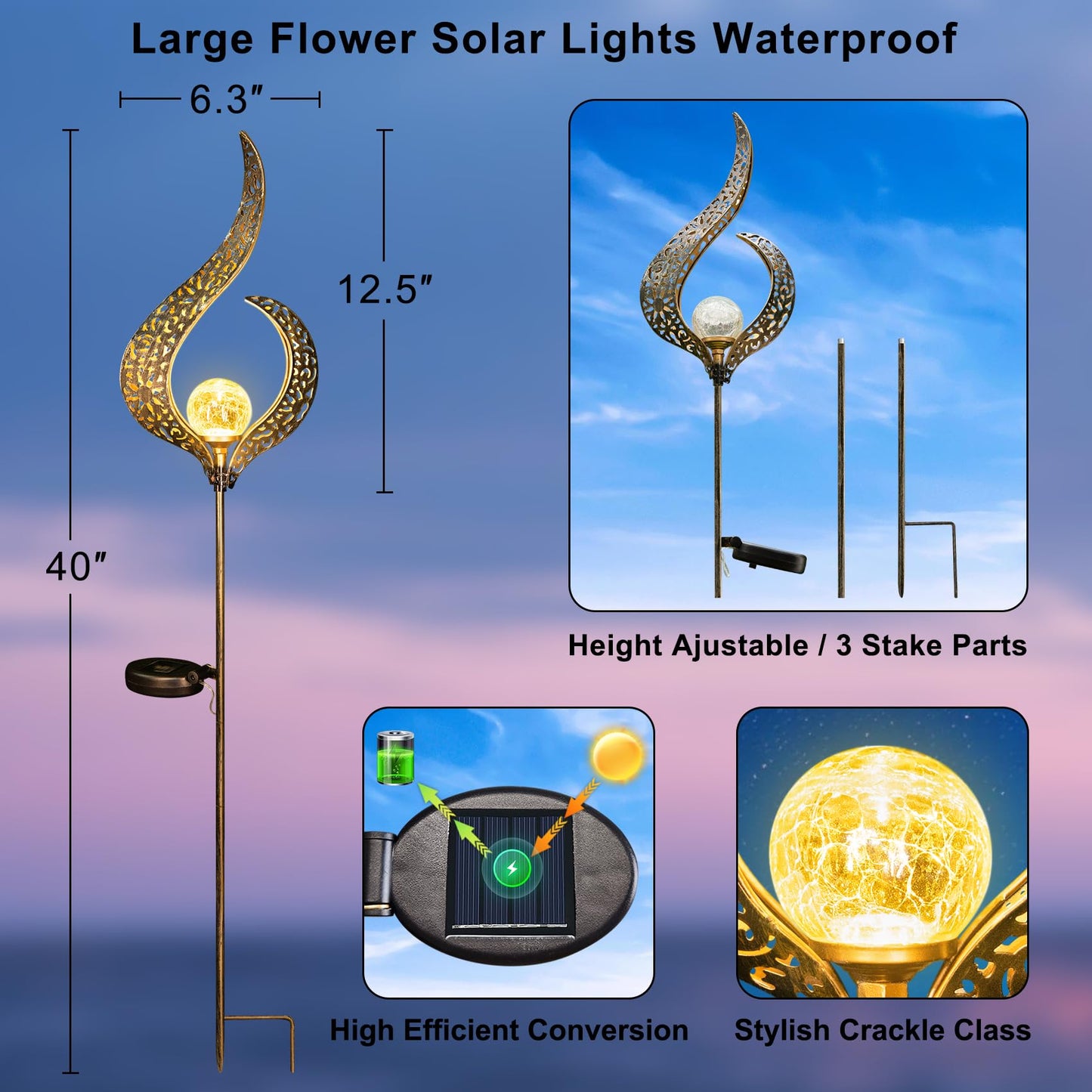 HOMEIMPRO Outdoor Solar Garden Lights Waterproof, Gifts for Mom Dad, Yard Art, Pathway, Lawn Ornaments, Outdoor Decor,Birthday Gifts for Wife Women (Bronze,2Pack)
