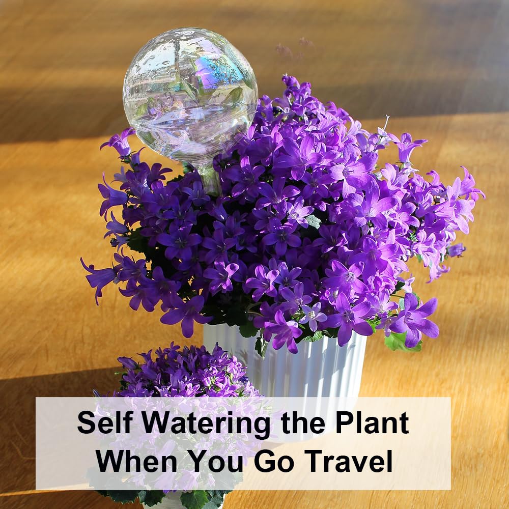 MOONSOUND Plant Watering Globes, 2pcs Plant Automatic Water Bulbs Flower Self Feeder Balls Irrigation Device Auto Waterer Planter Insert Stakes for Indoor Outdoor Garden Potted While Away on Vacation
