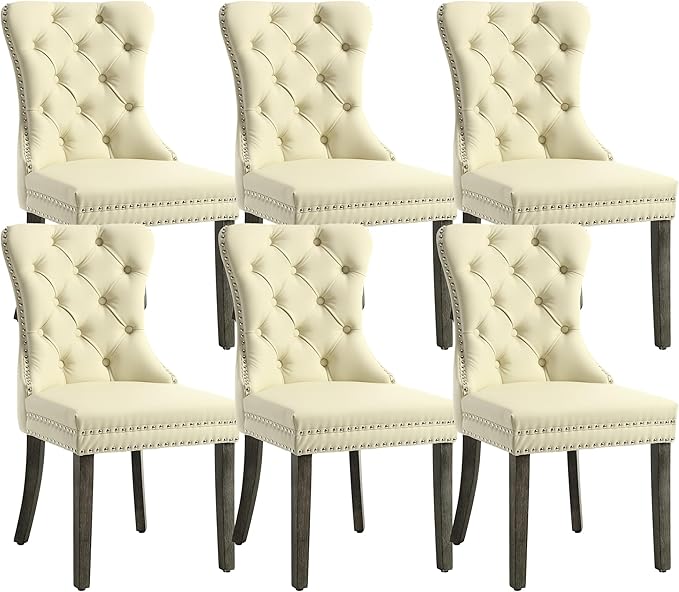 KCC Faux Leather Dining Chairs Set of 6, Upholstered High-end Tufted Dining