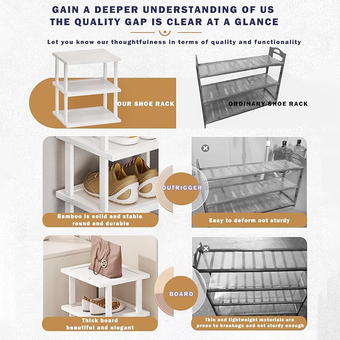 SAN HE Bamboo Shoe Rack 5Tier- Vertical White Shoe Rack