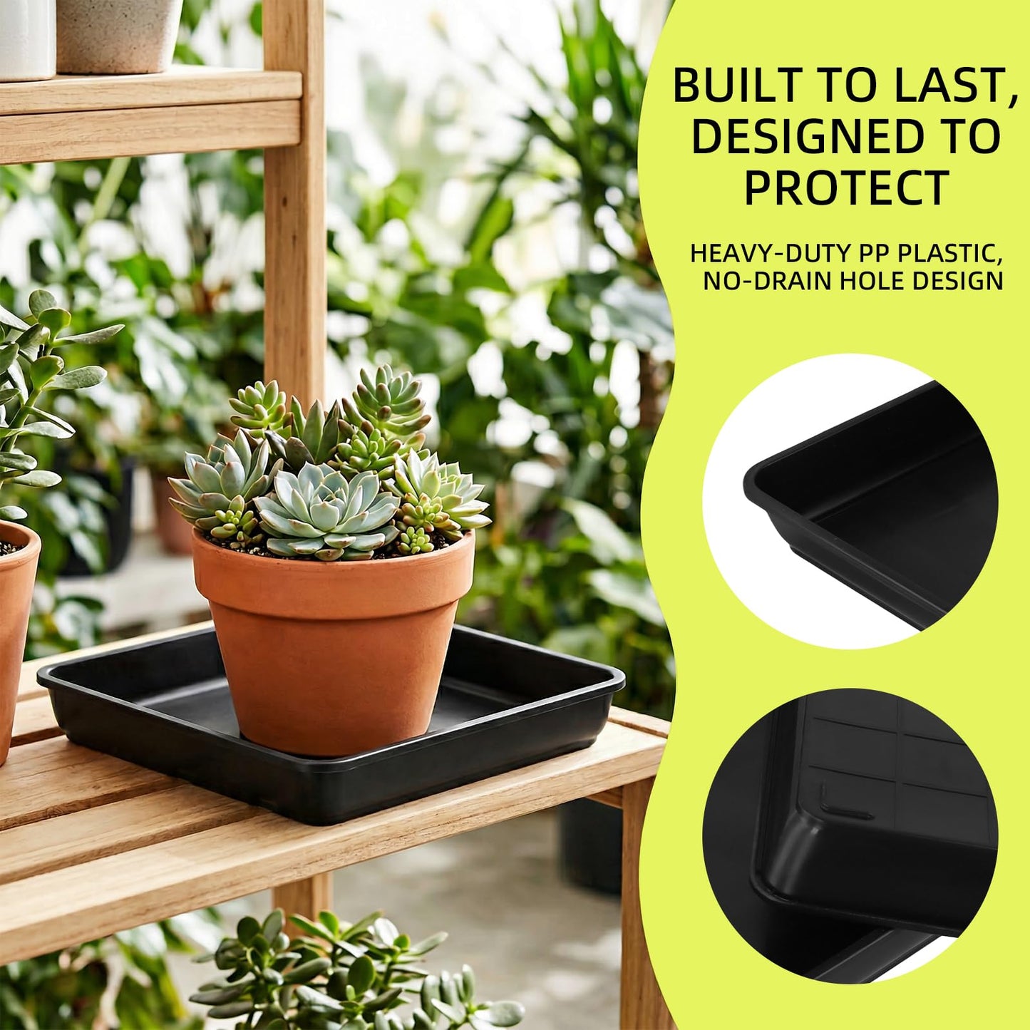 GINLANK 15 Pcs 10 Inch Square Plant Saucer, Square Pot Water Catcher Tray with no Drain Holes, Plastic Drip Trays for Indoors, Outdoors, Patio, Black