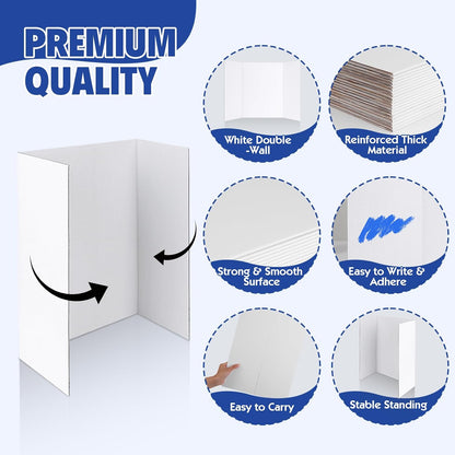 Trifold Poster Board,4 Pack 24" x 16" White Corrugated Poster Boards,Display Board,Perfect for School Projects, Science Fairs, Event Displays, and Business Presentations