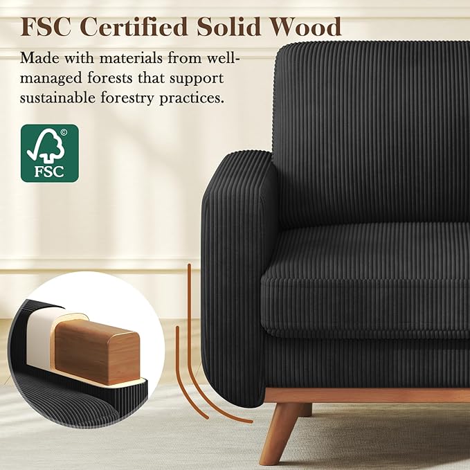 Vesgantti 38.5" Accent Chair Black, Comfy Corduroy Single Sofa Seat