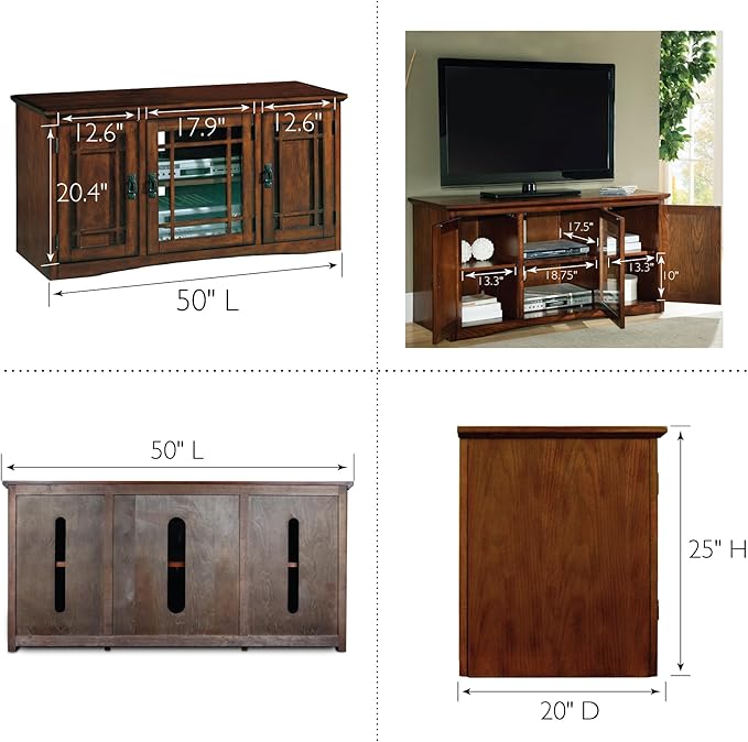 Leick Home 82350 Solid Wood Mission Oak Three Door TV Stand