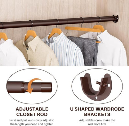 SUTINE Closet Rod - Closet Rods for Hanging Clothes, 17 to 68 inch Adjustable Closet Hanging Rod, Heavy Duty Clothes Rod Clothing Bar, Closet Poles for Hanging Clothes for Wardrobes, Shower Curtain