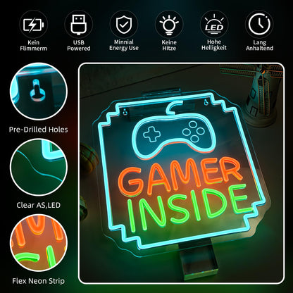 VVYXX Gamer Inside Neon Sign Game Controller LED Sign for Gaming Room Decor Best Gamer Gifts for Boys Kids Game Neon Sign for Teen Boy Room Decor