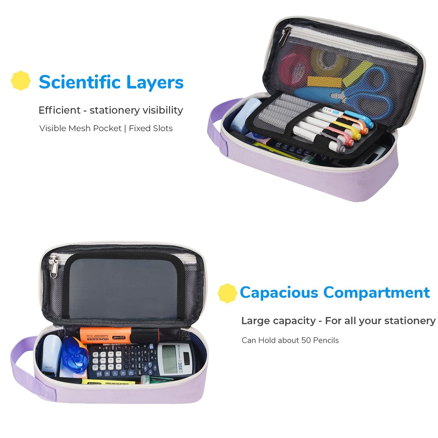 ECHSRT Pencil Case for Men Women, Large Pen Bag for Adults, Portable Pencil Pouch Aesthetic with Handle, Zipper Cases for Office Organizer Purple for Girls