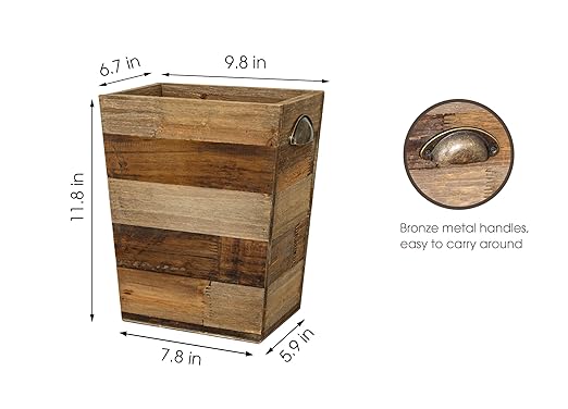 Small Wood Trash Can, Farmhouse Rectangular Garbage Can Waste Basket, Rustic