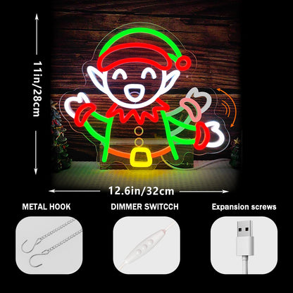 Elf Waving Christmas Neon Sign Elf Neon Sign Dimmable Christmas Led Sign for Wall Decor christmas Neon Window Lights for Holiday Party Bedroom Living Room Window Gifts