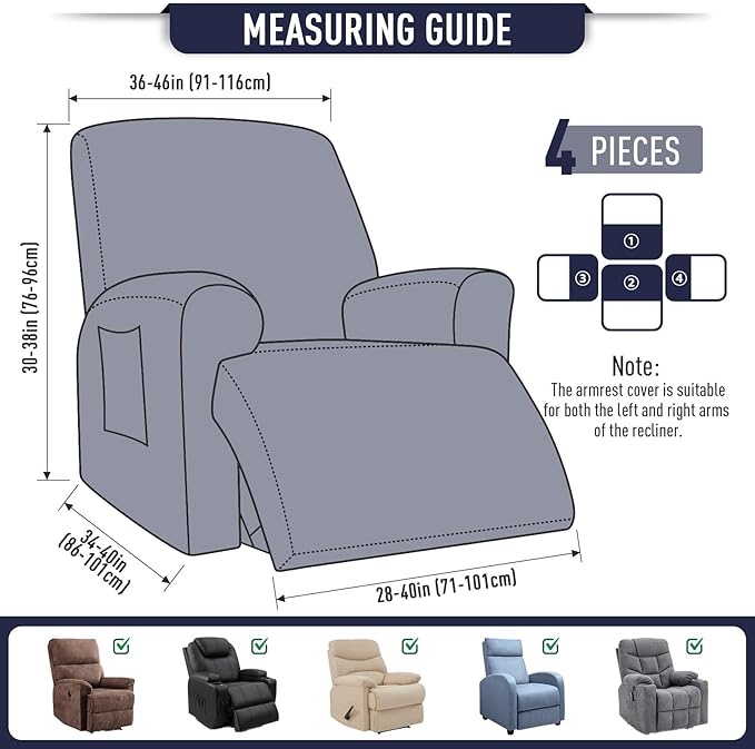 TAOCOCO Oversized Recliner Chair Covers, 1 Seater Streach Recliner Covers Soft