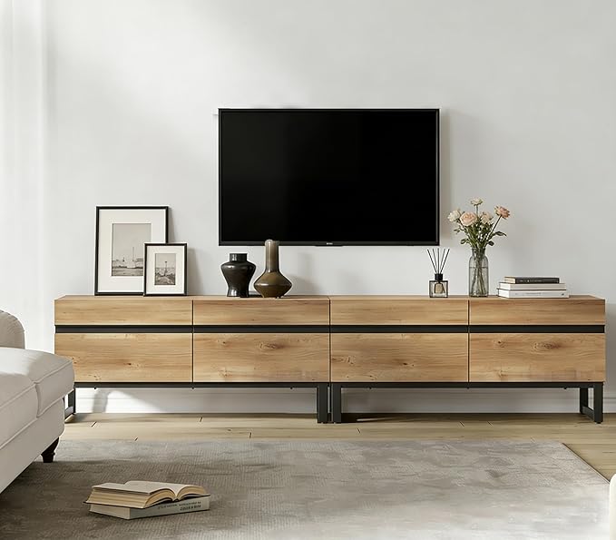 WAMPAT Modern TV Stand for 50-75 Inch TVs, Wood Entertainment Center
