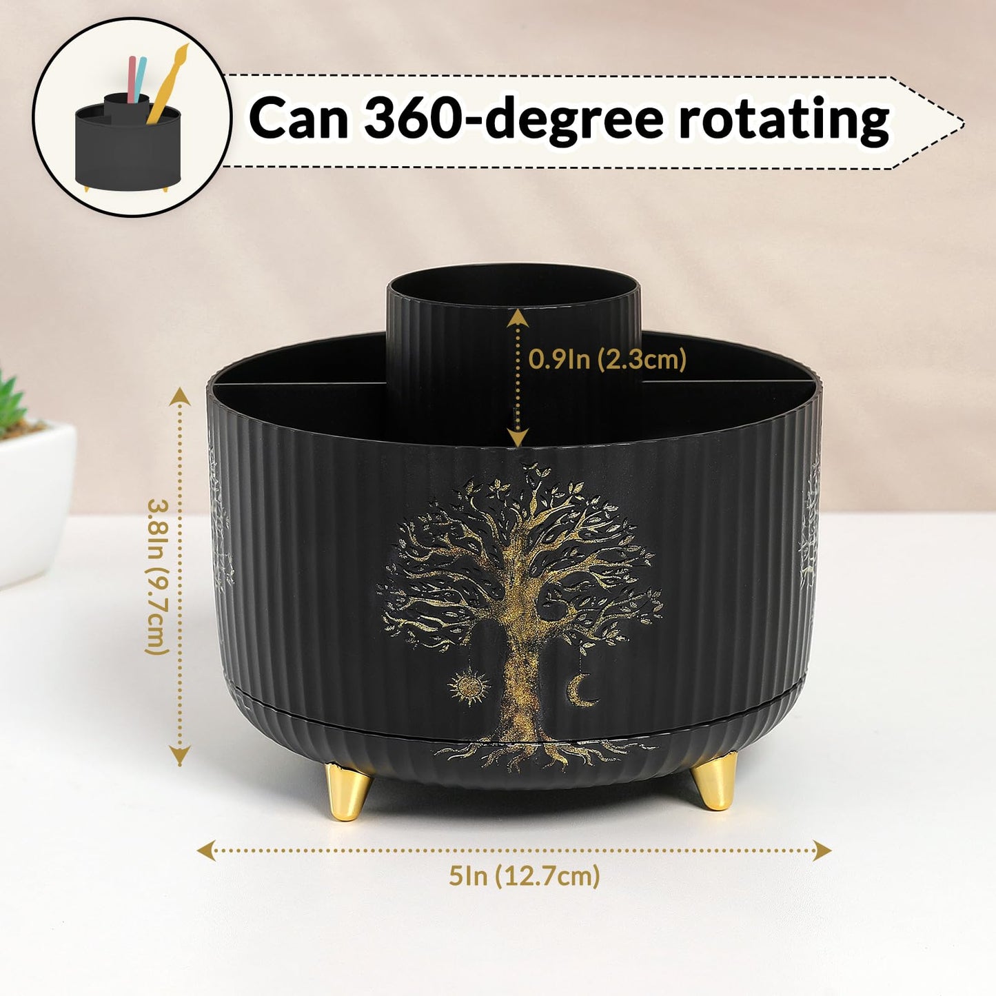 SKYDUE 360 Degree Rotating Desk Organizer, Dual-Purpose Pencil Pen Holder for Desktop, Desk Pen Organizer with 5 Slots, Office Supplies, Pencil Cup for Office, School, Home