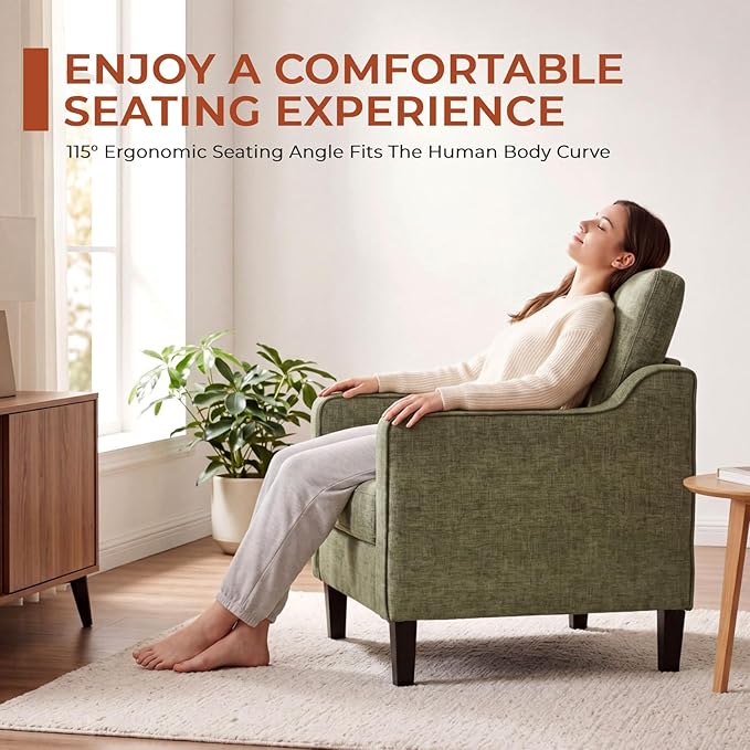 TLSUNNY Mid-Century Accent Chair, Modern Upholstered Chenille Armchair & Padded