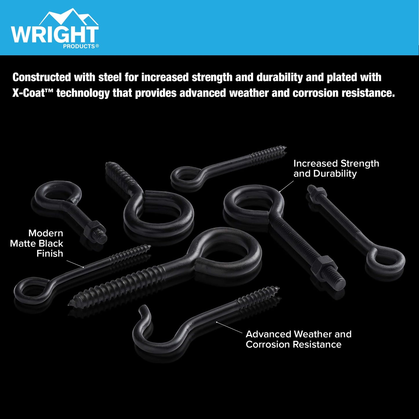 Wright Products Ceiling Hook, 10-Pack, 4.81 inch x .44 inch, Heavy-Duty, Weather Resistant for Indoor or Outdoor Use, for Hanging Plants, Lights, and Decorations - Matte Black