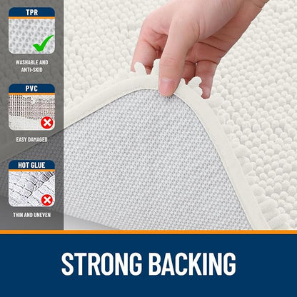 OLANLY Bathroom Runner Rugs 47x17, Extra Soft Absorbent Chenille Bath Rugs, Rubber Backing Quick Dry, Machine Washable Long Bath Mats for Bathroom Floor, Tub and Shower, Home Decor Accessories, Ivory