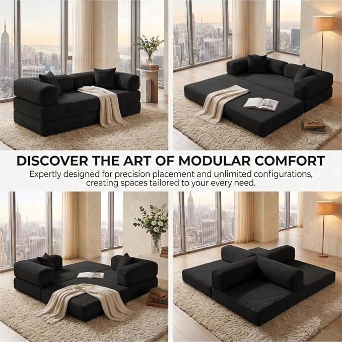 78" 4-in-1 Convertible Sofa Bed, Boneless Corduroy Sleeper Couch
