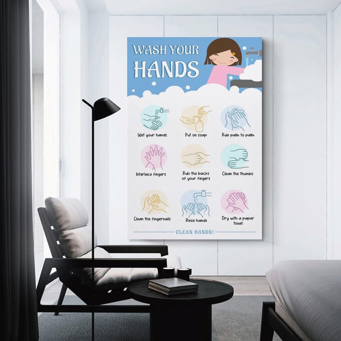 LINWDSB Handwashing Poster – Wash Your Hands Sign for Kids Preschool, Daycare, School Nurse & Classroom Bathroom Posters style 12x18inch(30x45cm)