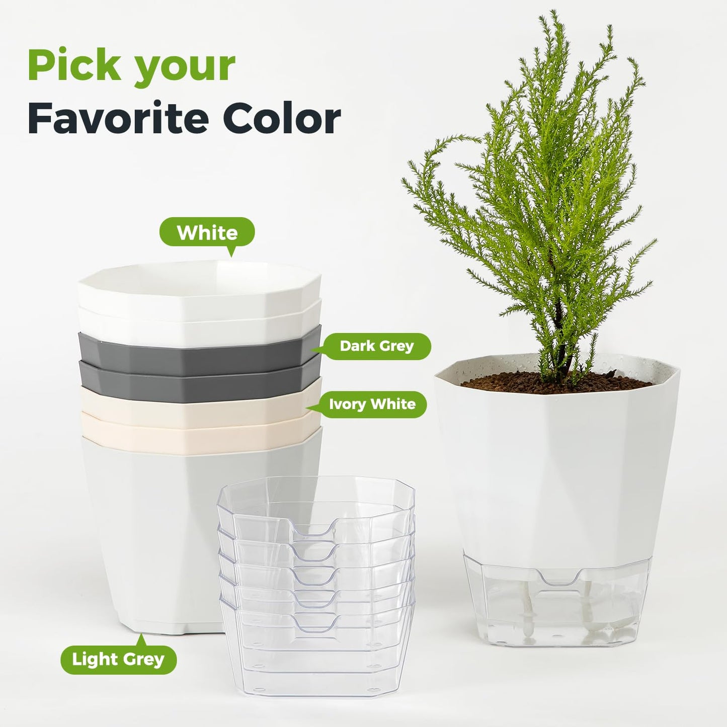 6 Pack Self Watering Pots for Indoor Plants, 5 Inches Self Watering Planters African Violet Self Watering Clear Pots for Plants Herb Orchid Flower Houseplant, Dark Grey