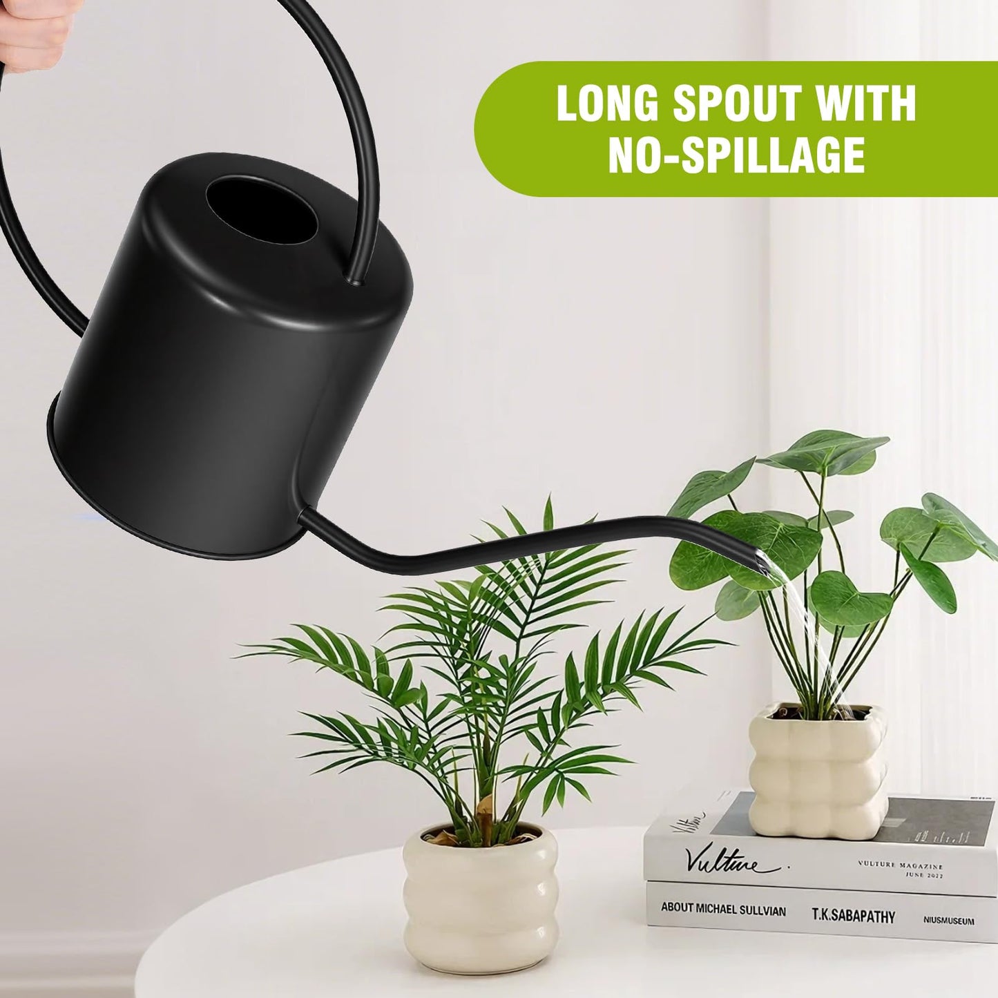 Plant Watering Can, 50 oz / 1500 ml Stainless Steel Metal - Modern Decorative with Long Spout for Indoor Potted Plants, Bonsai, Garden Flowers, Black