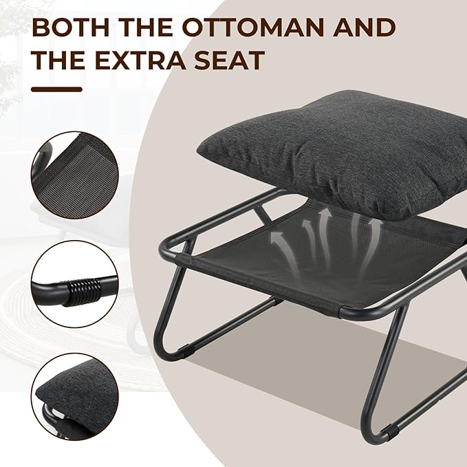 Grand patio Outdoor Chair with Ottoman, Comfy Lounge Chair with Puffy Cushion