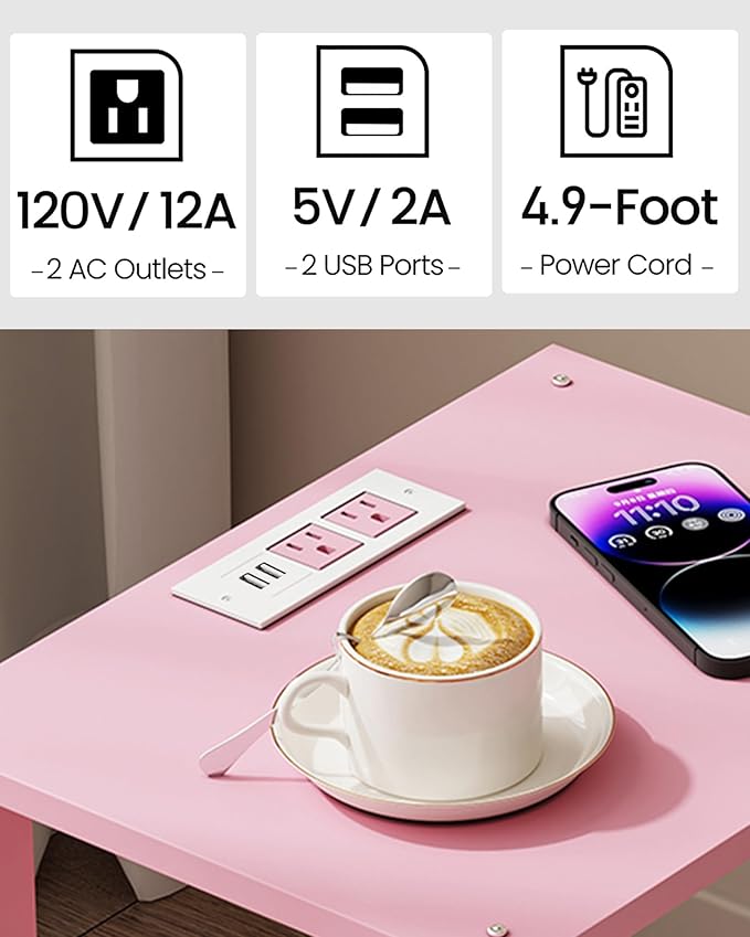 TUTOTAK End Table with Charging Station, Small Side Table with Outlets