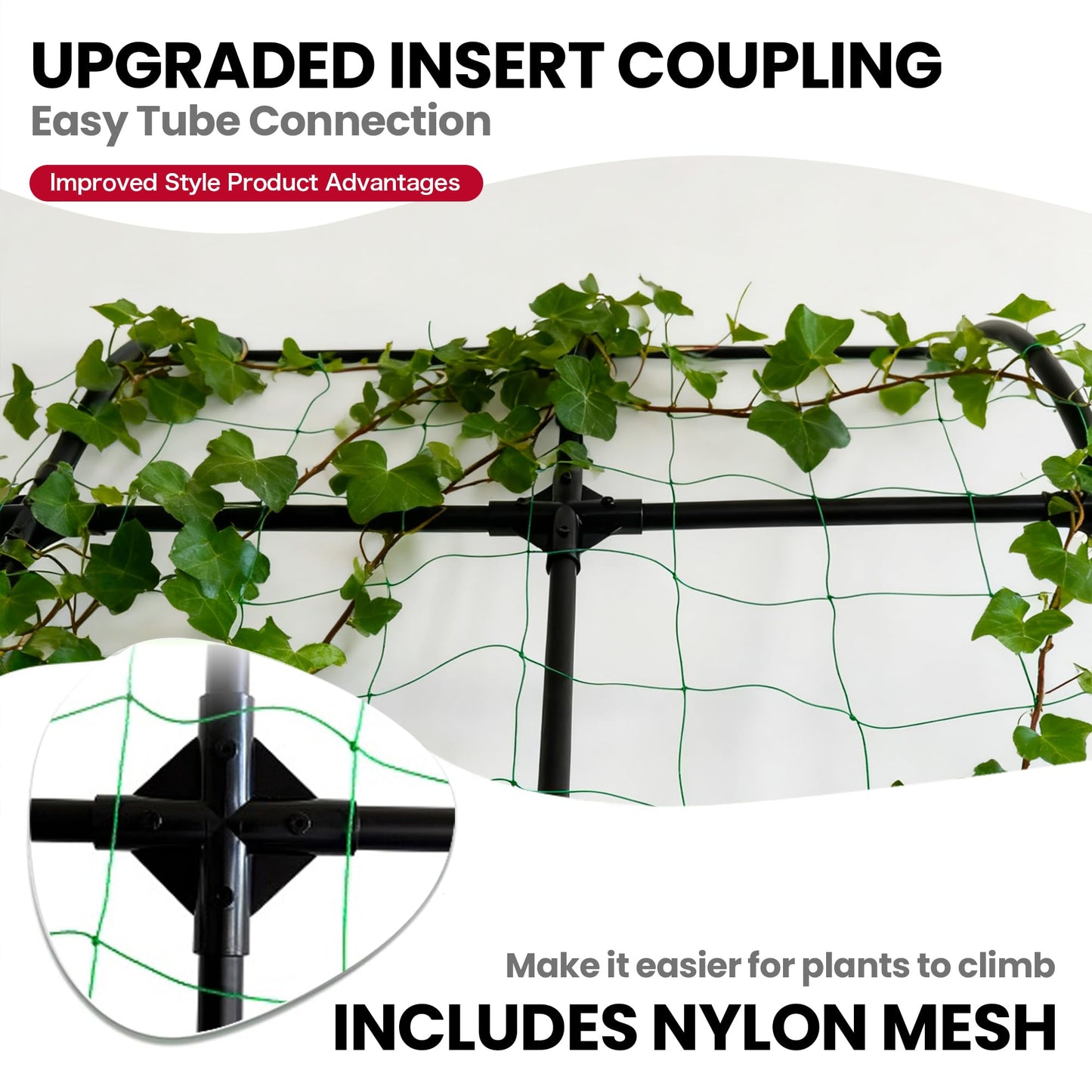 popsea 8.8ft Leaning Garden Trellis, No-Drill Lean-to Design for Climbing Plants | PE-Coated Galvanized Steel Plant Support for Flowers & Vegetables, Rust-Proof & Space-Saving Vertical Gardening