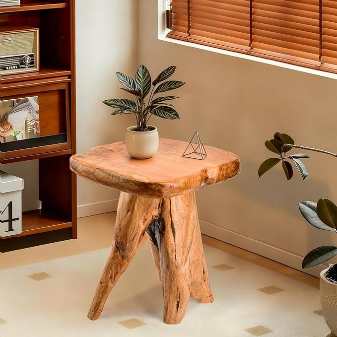 18.9 inch Live Edge Wood Stool, Live Edge Wood Stool, Freeform Mushroom Side