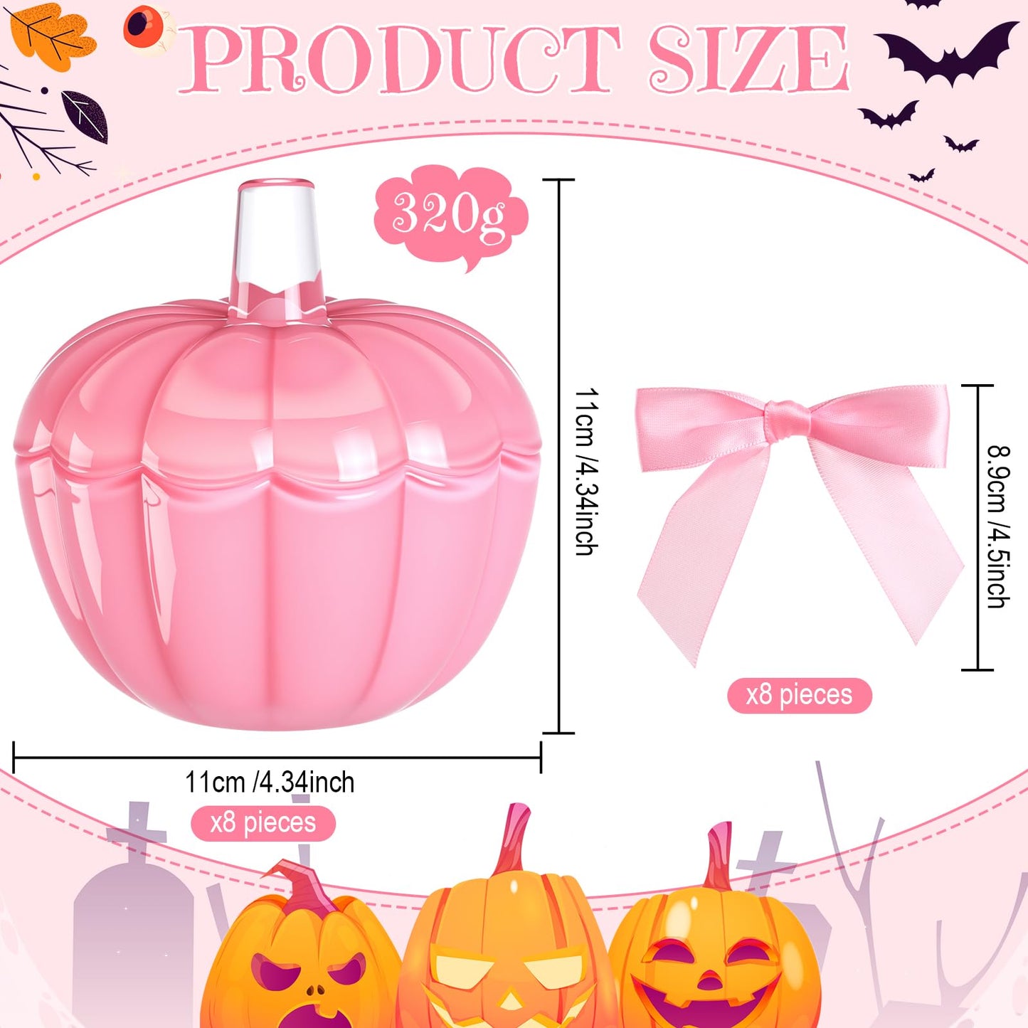 Mimorou 8 Set 4 Set Thanksgiving Candy Bowl with Lids Pink Glass Pumpkin Candy Jar with Bow for Thanksgiving Day Table Centerpiece Decoration