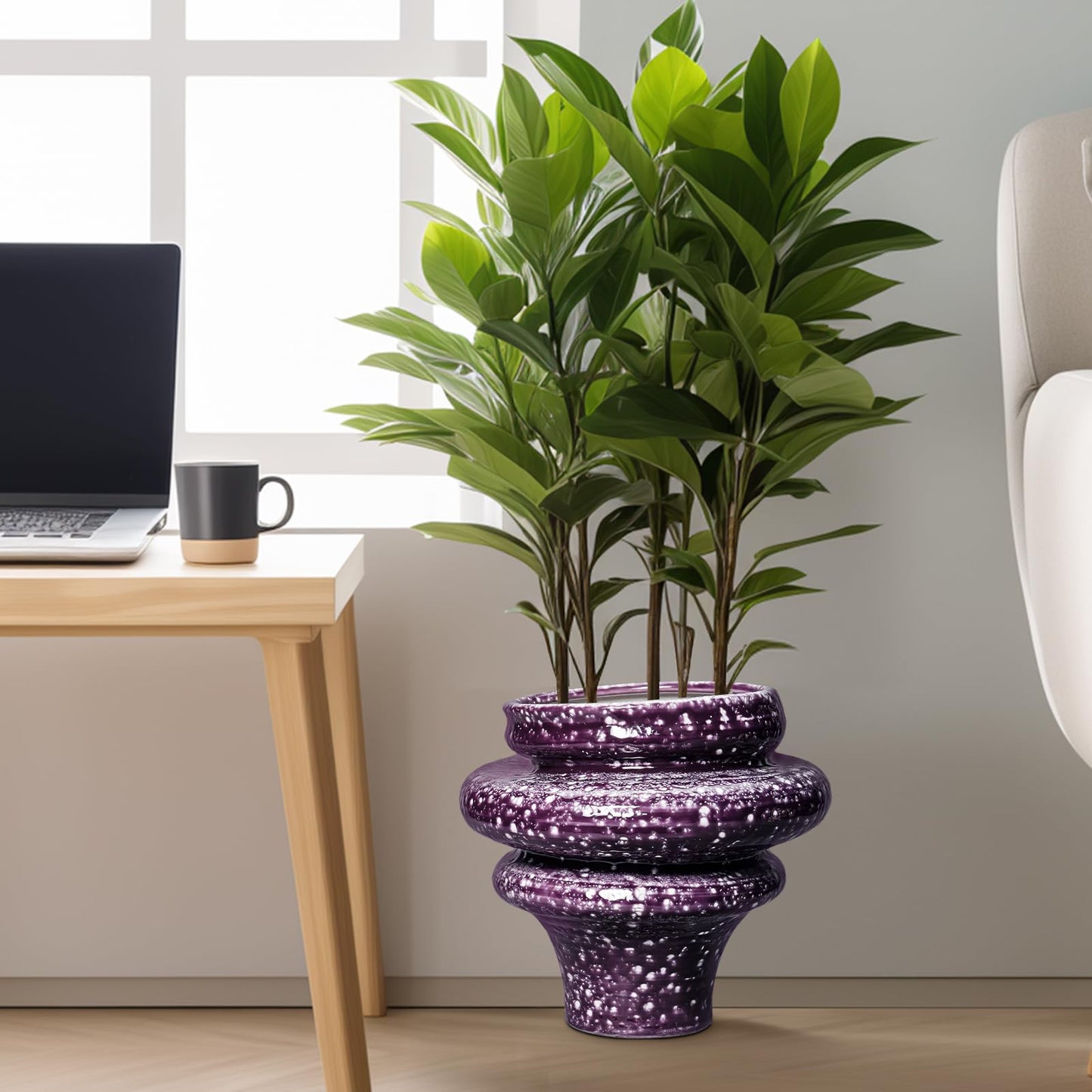 Teagas Ceramic Plant Pots - 11 Inch Ceramic Planters for Indoor Outdoor Plants, Large Unique Flower Pots with Drainage Hole, Decorative Planters, Home Decor, Plants Lover Gifts, Purple