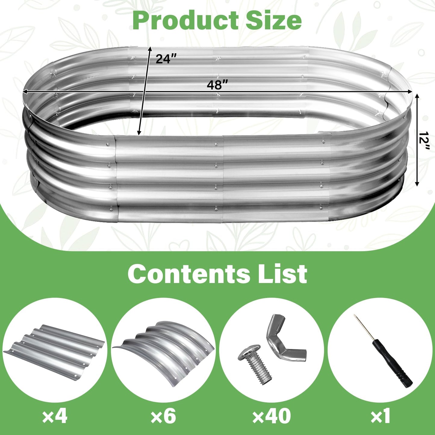 TATAANTY Galvanized Raised Garden Bed for Outdoor: 4X2X1ft Durable Metal Vegetable Plant Container Kit - Oval Planter Box for Gardening Flower Trough