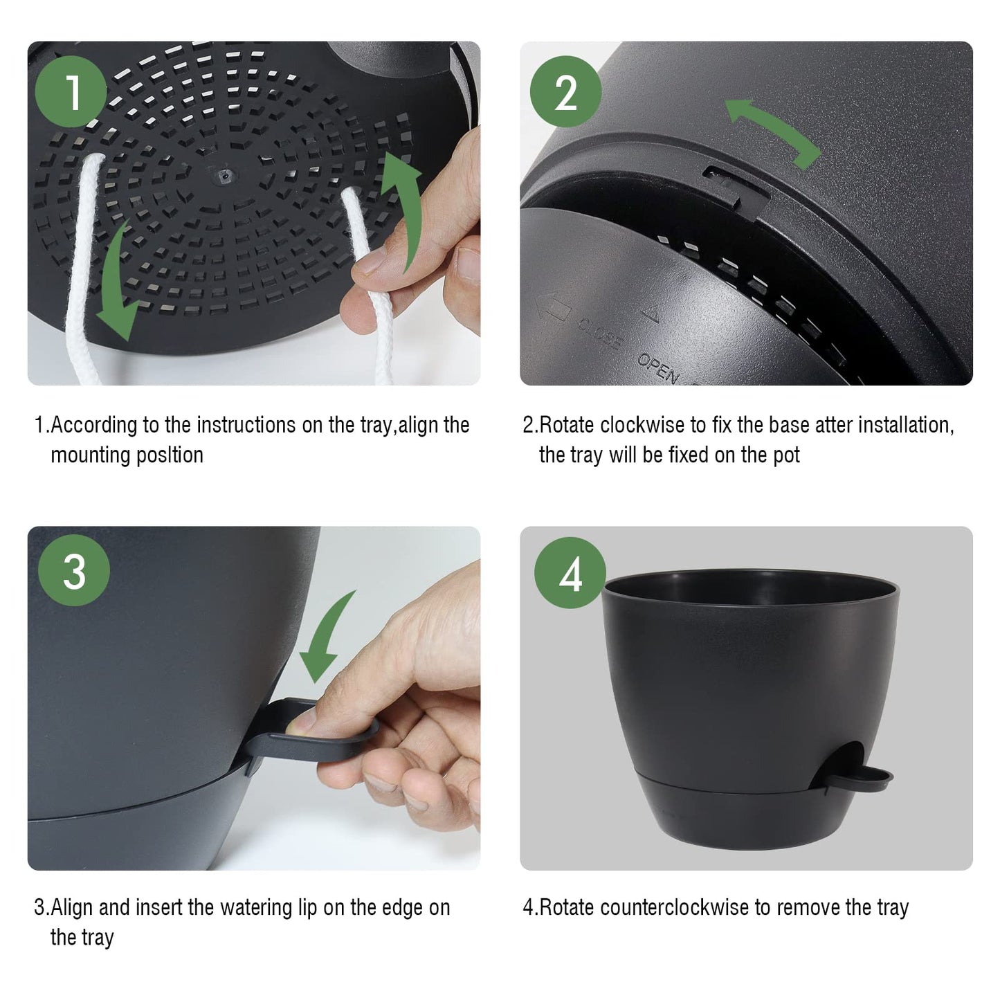 UOUZ 12inch 2Pack Large Self Watering Planters, Plastic Plant Pots with 60oZ Removable Deep Reservoir and Multi Mesh Drainage Holes for Indoor Outdoor Garden Plants and Flowers, Black