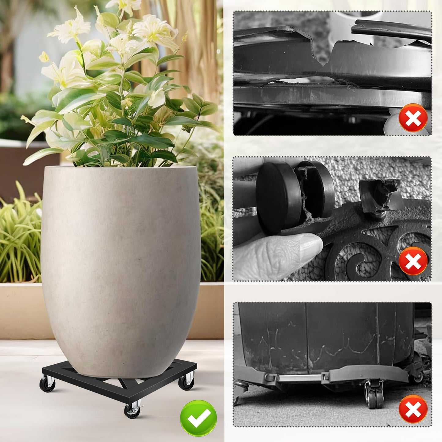 LLAXERGU Plant Caddy with Wheels, 16'' 2 Pack Metal Rolling Plant Stand Square Plant Dolly with Iron Lockable Casters Heavy Duty Pot Mover Rollers, Holds up 400 Lbs Planter