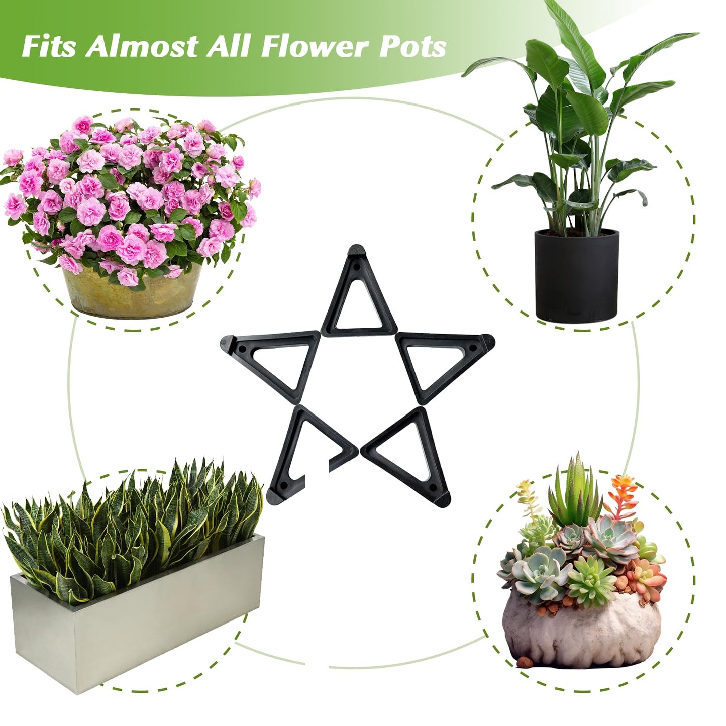 Vorregenweiss 24 PCS Big Pot Feet for Outdoor Planters,Invisible Breathable Pot Stands Toes Lifters for Heavy Outdoor Plants,Stackable Flower Feet Outside,Plant Risers, Black