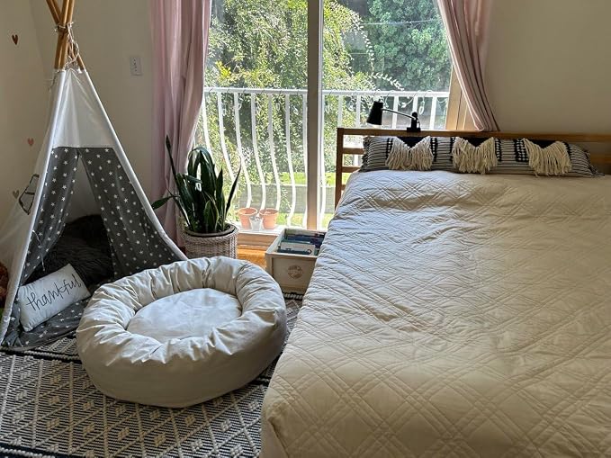 Organic Cotton Canvas Dog Bed: Removable Cover, Natural Fill - Made in USA (Natural, Large 35" x 8" inches)