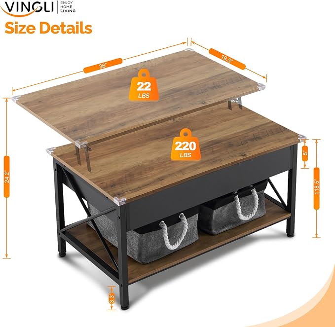 VINGLI 36" Lift Top Coffee Table