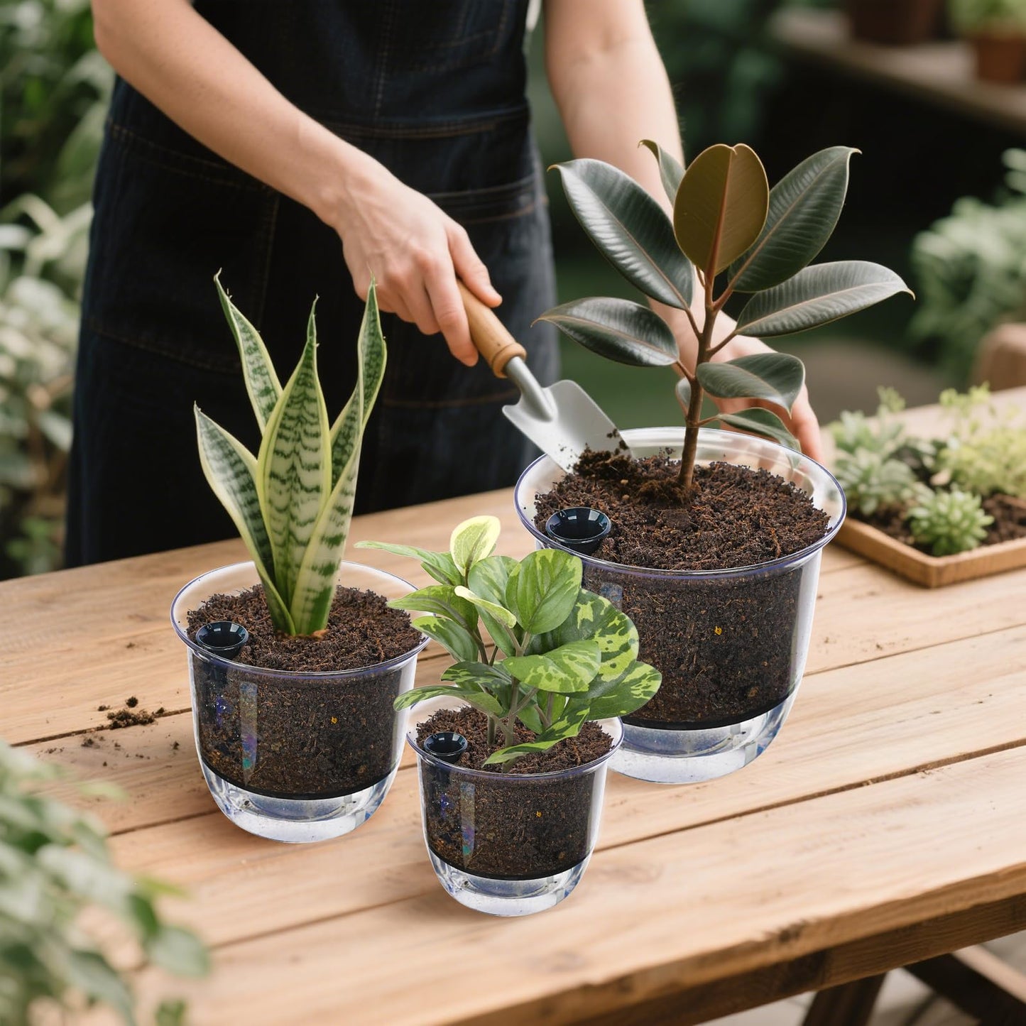 IWNTWY Plant Pots 6/5/4 inch Set of 3, Self Watering Pots for Indoor Outdoor Plants Flowers, Self Watering Planters with Reservoir, Drainage Hole and Absorbent Cotton Rope