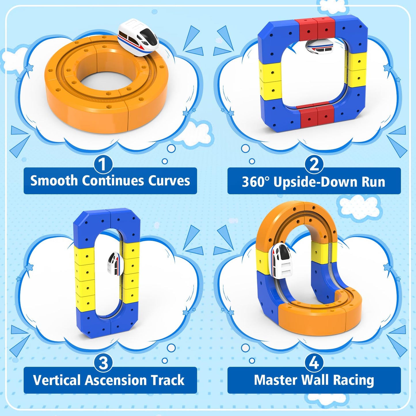3D Anti-Gravity Electric Train Set for Kids Ages 4-8 - 92 PCS Flexible DIY Race Track Building Toy (60 Track Blocks, 2 Motorized Trains), STEM Educational Birthday Gift for Boys Girls