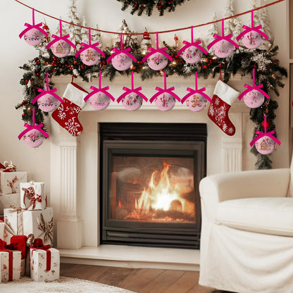 Pink Christmas Decor - Pink Christmas Tree Decorations Snowman Santa Candy Hanging Ornaments Balls, Cute Decorations Ball 2.36 Inch for Xmas Tree Party Home Holiday，Xmas Gifts Set of 16Pcs
