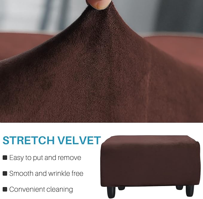 Ottoman Cover, Stretch Rectangle Velvet Ottoman Slipcovers of Foot Stool