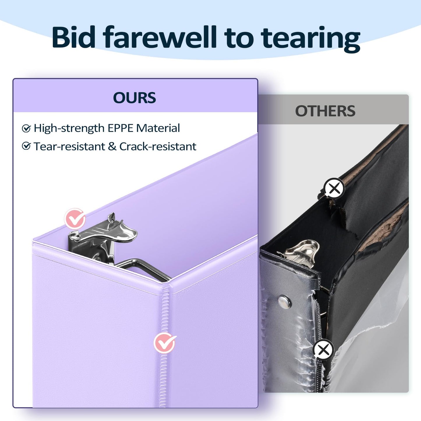 Sooez BinderX Extra Durable 3 Inch 3 Ring Binder, D-Ring Large Binders, Holds 670 Sheets of 8.5x11 Paper, Customizable View Cover with 2 Inside Pockets, School & Office Supplies, Lavender
