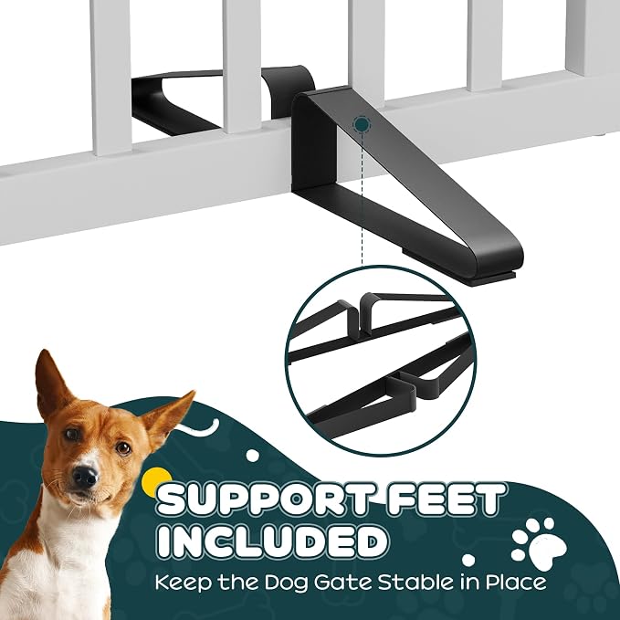 Semiocthome Bamboo Dog Gates Indoor 2-Panel Freestanding Puppy Gates for The House with 2 Metal Stands 24" H Folding Wood Pet Gate for Stairs Doorway, Fully Assembled Safety Fence - White